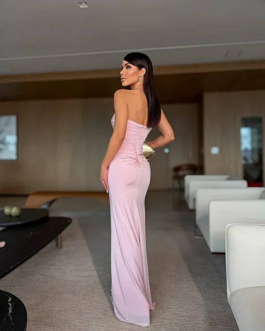 Elegant Mermaid Sweetheart Sleeveless Ruched Pink Floor-Length Evening Dress
