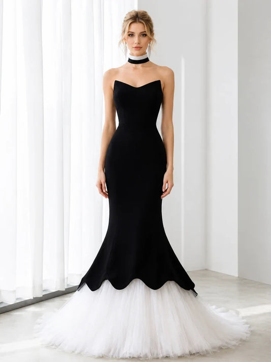 Elegant Mermaid Sweetheart Sleeveless Two-Tone Floor-Length Prom Dress