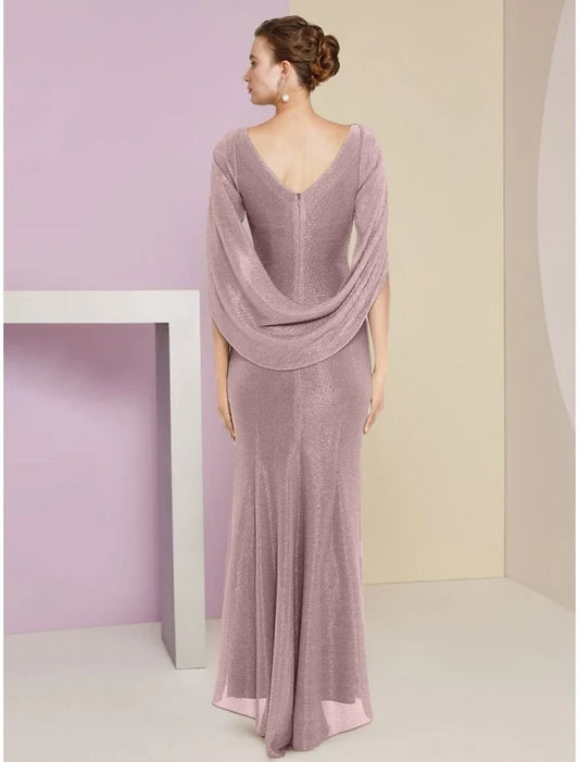 Elegant Sheath Cowl Half Sleeve Floor-Length Mother of the Bride Dress