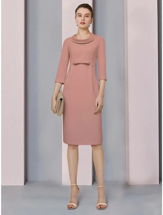Elegant Sheath Cowl Neck 3/4 Sleeve Chic Knee-Length Mother of the Bride Dress