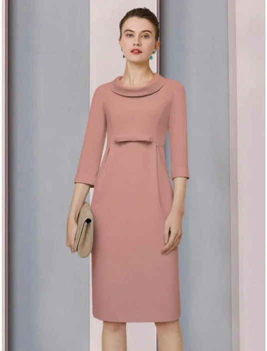 Elegant Sheath Cowl Neck 3/4 Sleeve Chic Knee-Length Mother of the Bride Dress