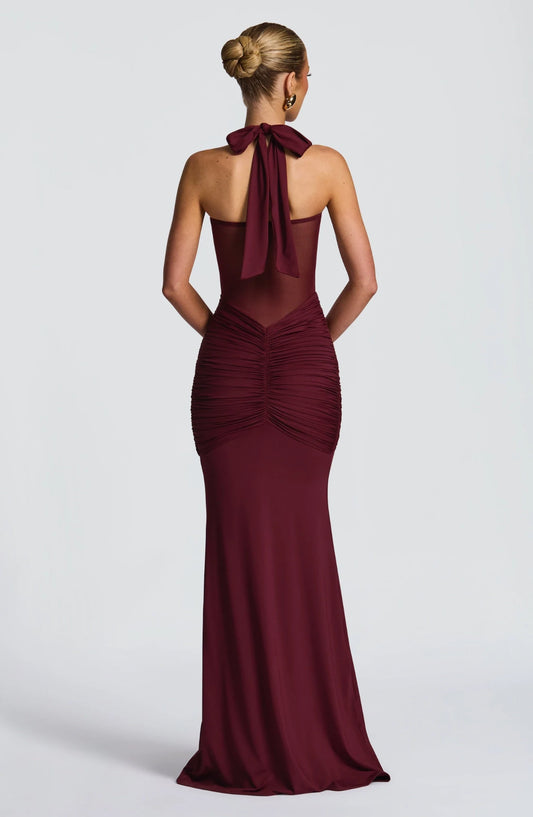 Elegant Sheath Halter Sleeveless Ruched Draped Floor-Length Prom Dress