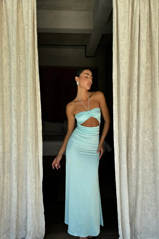 Elegant Sheath Sleeveless Cutout Halter Spa Floor-Length Party Prom Dress
