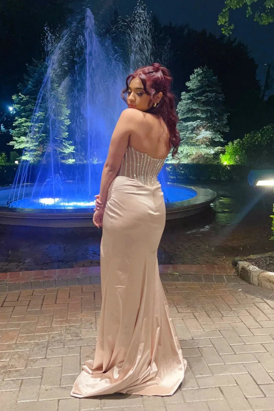 Elegant Sheath Strapless Sleeveless Sequin Blushing Pink Floor-Length Prom Dress