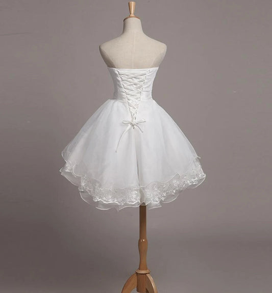 Elegant Strapless A-Line Sleeveless Ruffled Lace-Up Back Short Homecoming Party Dress