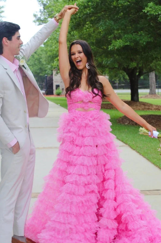 Gorgeous A Line Strapless Sweetheart Sleeveless Tiered Ruffle Floor-Length Prom Dress