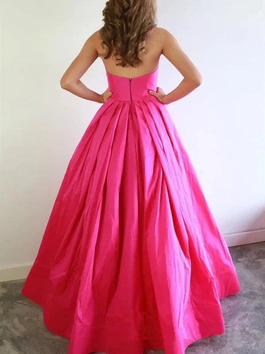 Gorgeous A Line Sweetheart Sleeveless Bow Detail Cutout Satin Fuchsia Floor-Length Prom Dress