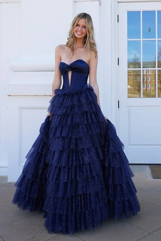 Gorgeous Ball Gown Strapless Sweetheart Sleeveless Ruffled Tulle Prom Dress