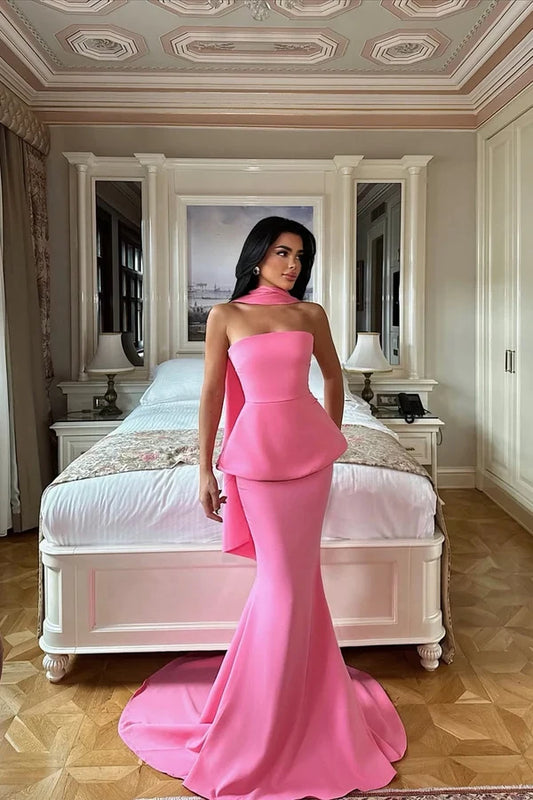 Gorgeous Mermaid Strapless Sleeveless Peplum Waist Floor-Length Evening Dress