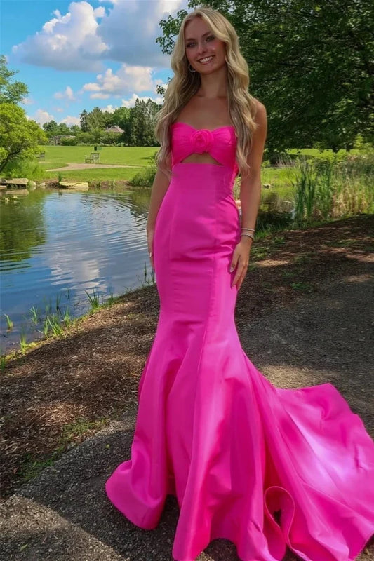 Gorgeous Mermaid Sweetheart Sleeveless Cutout Bodice Fuchsia Floor-Length Prom Dress