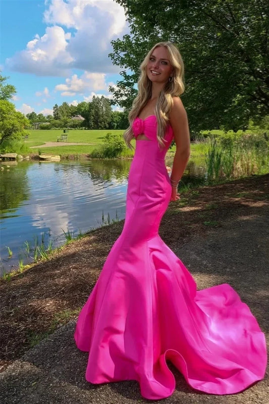 Gorgeous Mermaid Sweetheart Sleeveless Cutout Bodice Fuchsia Floor-Length Prom Dress