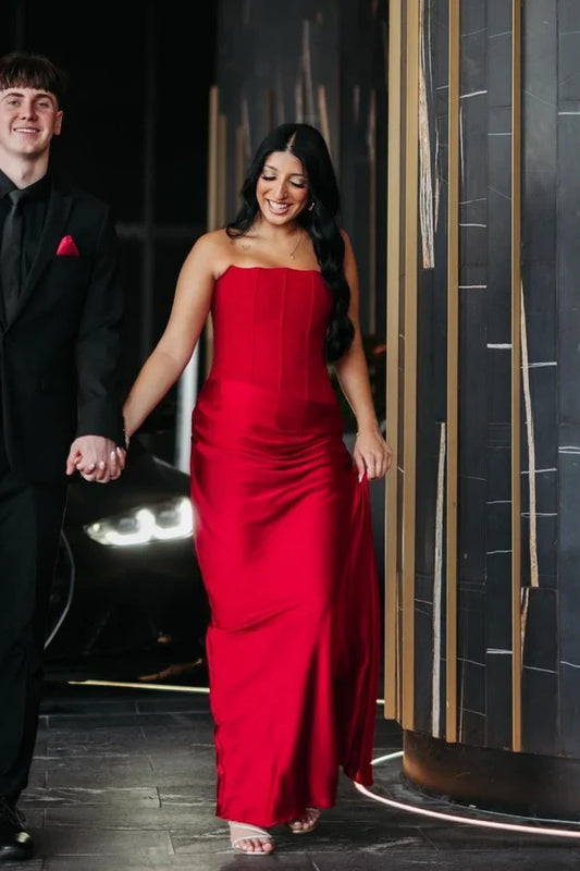 Gorgeous Sheath Strapless Sleeveless Draped Corset Satin Long Prom Dress