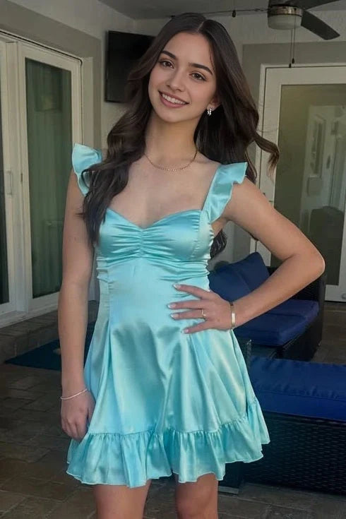 Lovely A-Line Sweetheart Sleeveless Ruffled Hem Short Homecoming Dress Mini Summer Party Dress