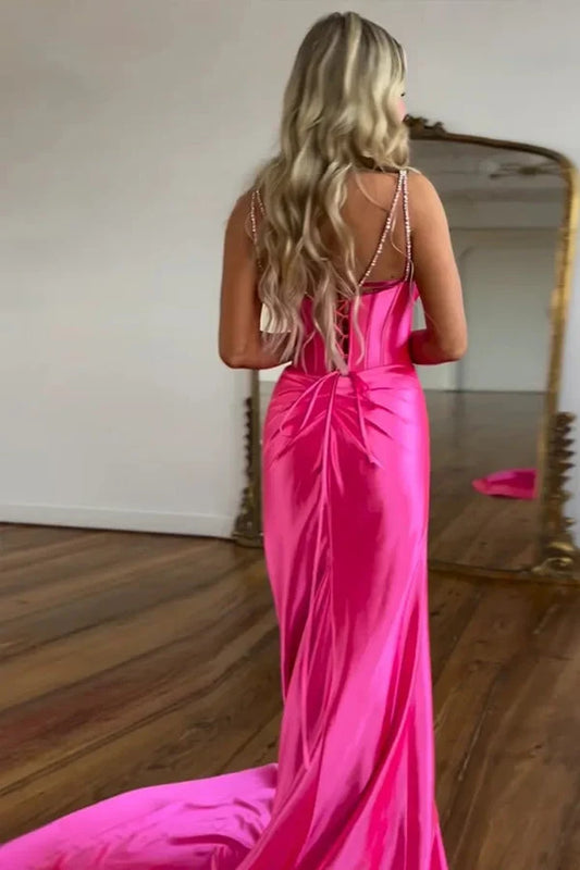 Sparkly Mermaid Sweetheart Sleeveless Beaded Corset Ruched Satin Long Prom Dress