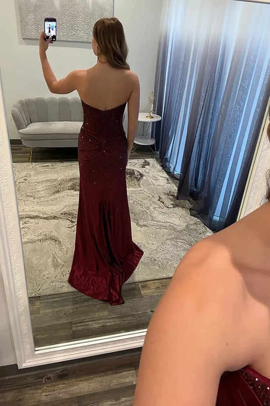 Sparkly Mermaid Sweetheart Sleeveless Floor-Length Evening Dress with High Slit
