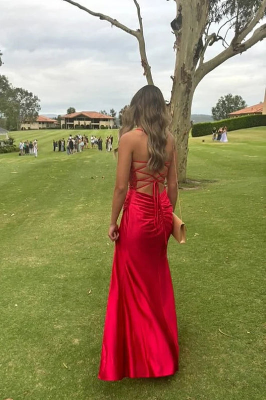 Sparkly Sweetheart Spaghetti Straps Sleeveless High Slit Satin Long Prom Dress
