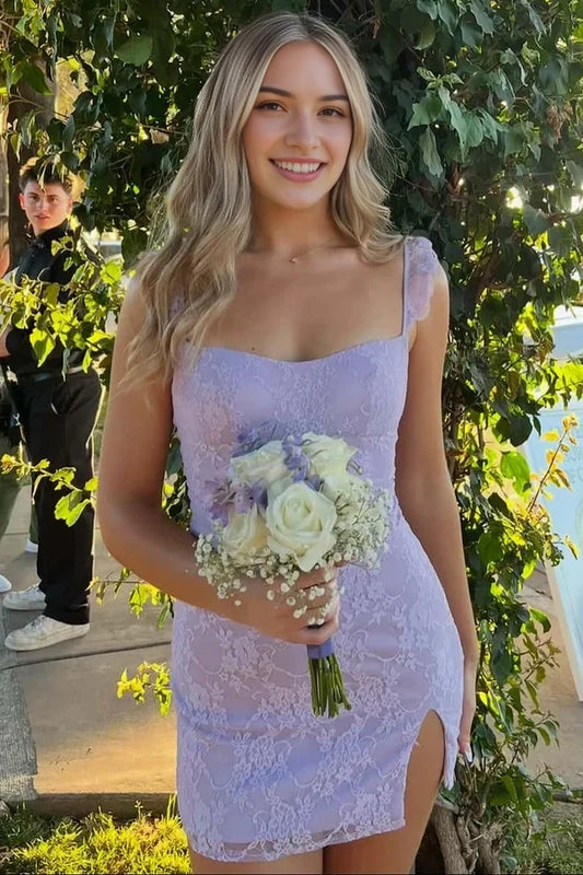 Sweet Sheath Sleeveless Lace Overlay Ruffled Strap Short Homecoming Dress Mini Summer Party Dress